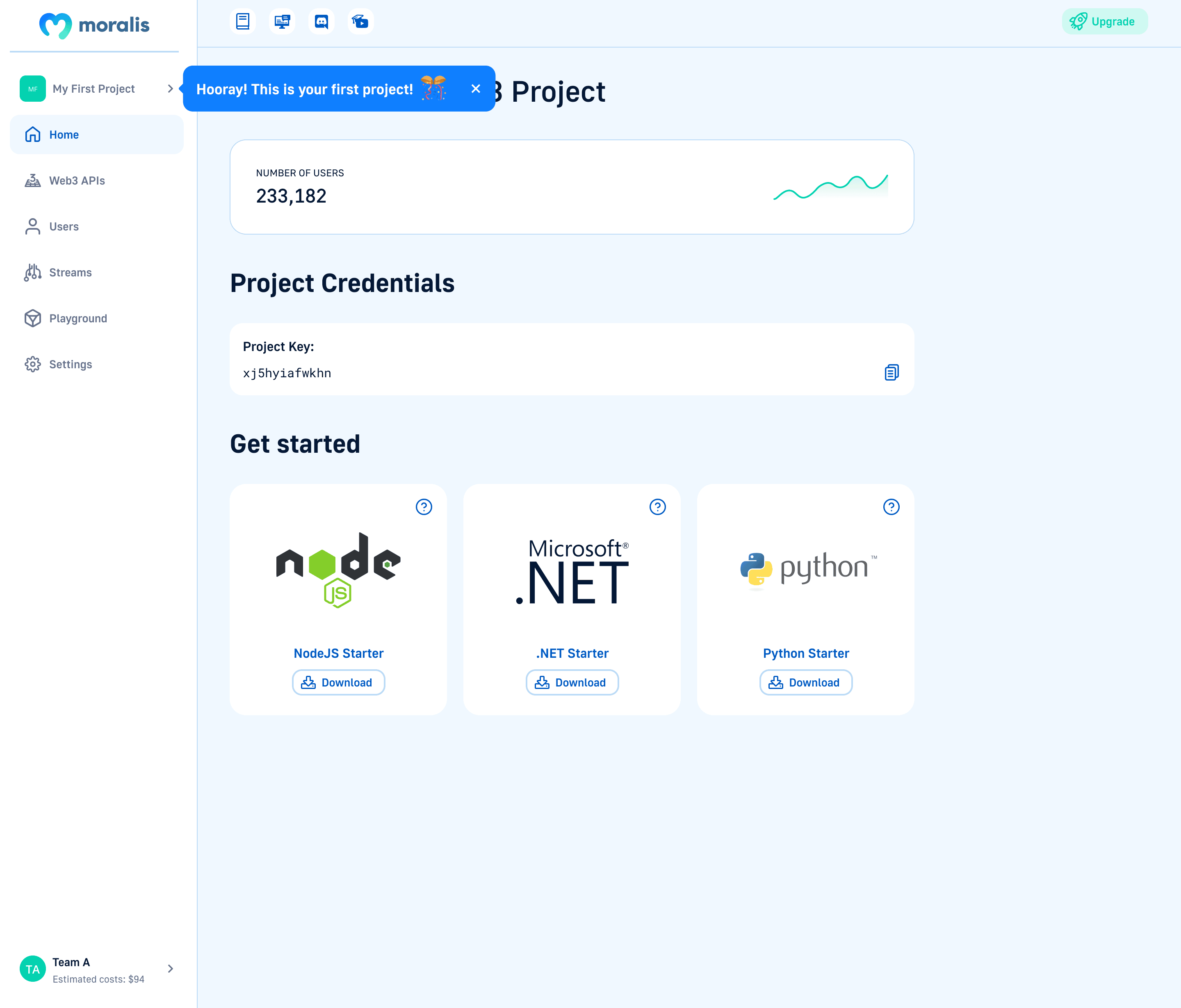 Moralis dashboard — before redesign