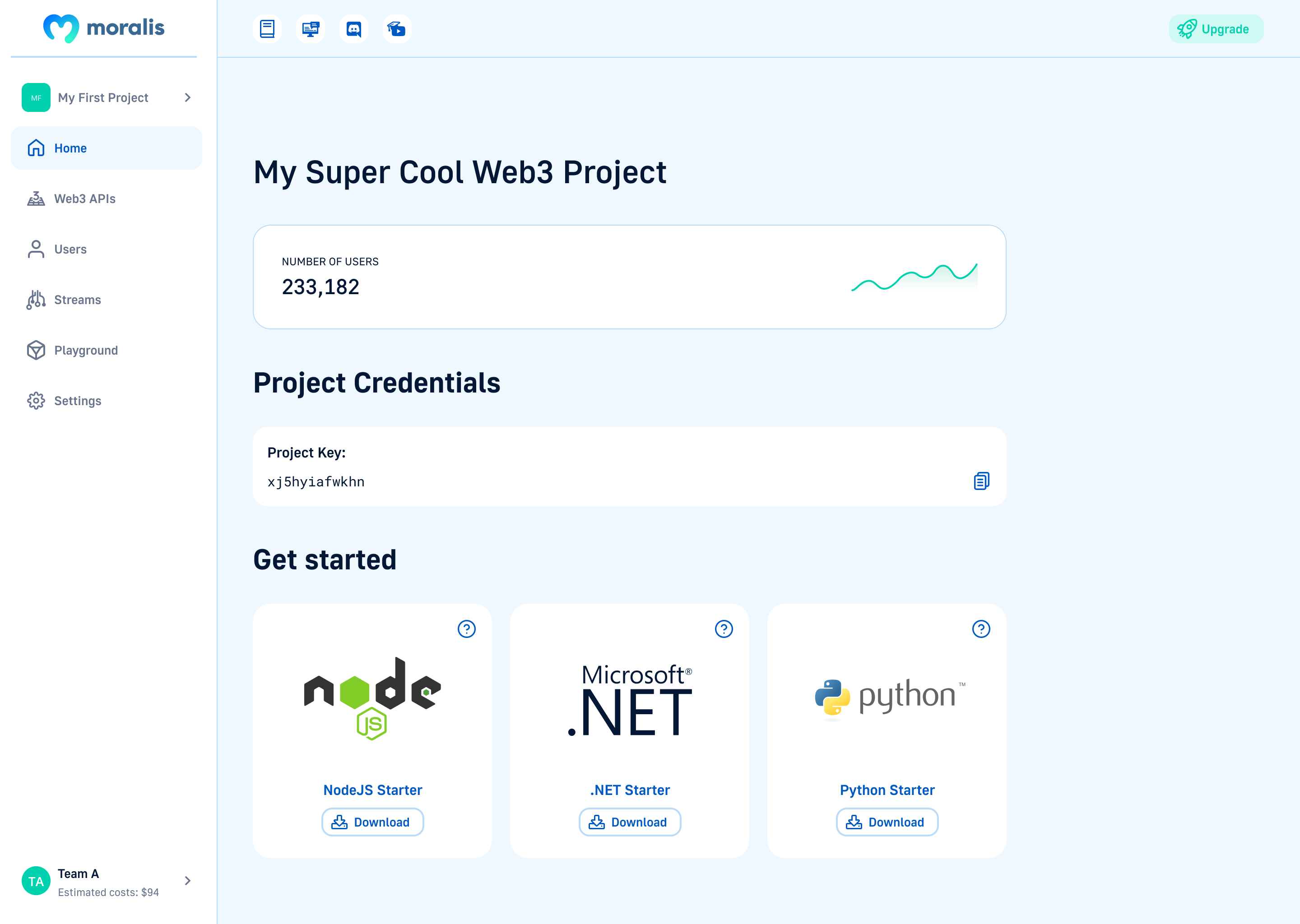 Dashboard before redesign — Moralis